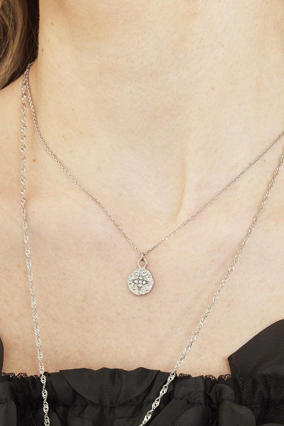 Necklace Hammered Star Silver Color Stainless Steel Picture4